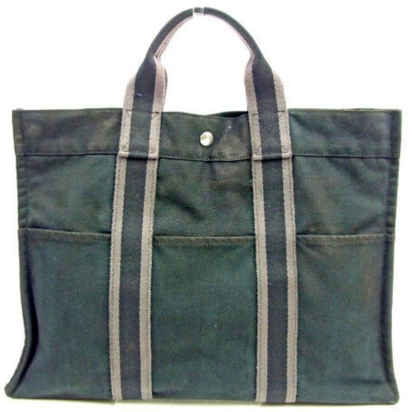 Hermes Tote bag Fourre Tout Black Grey Woman unisex Authentic Used Y6720 - Picture 2 of 6